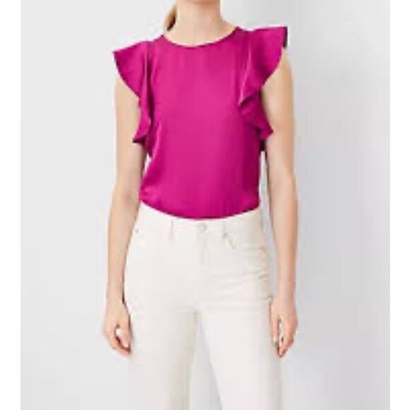 Ann Taylor Top Women's 6 White Ruffle Shoulder Blouse Lightweight - Picture 6 of 6